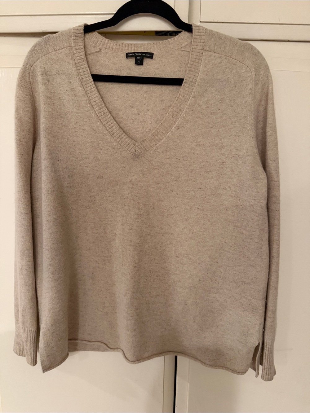 James Perse Beige V-Neck Cashmere Sweater